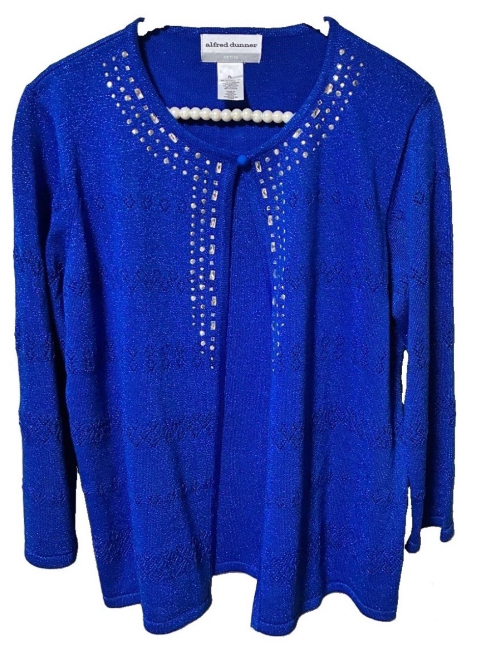 Alfred Dunner Bright Royal Blue Embellished Cardigan PL / P to P 19 NWT